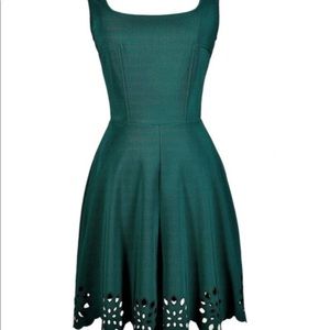 Hunter Green Short Dress With Laser Cutout Hem